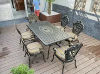 Bàn Ghế Sân Vườn Nhôm Đúc D175 - 6 Ghế Tân Cổ Điển
