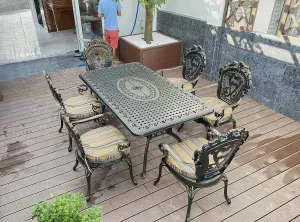 Bàn Ghế Sân Vườn Nhôm Đúc D175 - 6 Ghế Tân Cổ Điển