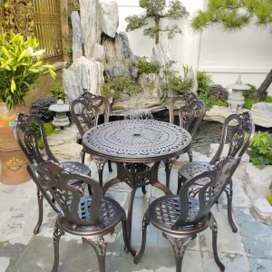 Bộ Bàn Ghế Nhôm Đúc Sân Vườn D80 6 Ghế