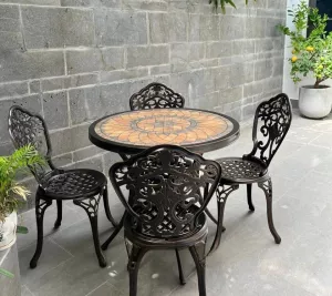Bộ Bàn Ghế Nhôm Đúc Mặt Đá D84 4 Ghế