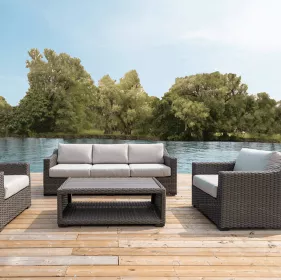 Bộ ghế sofa và bàn nhựa giả mây ngoài trời SFN01