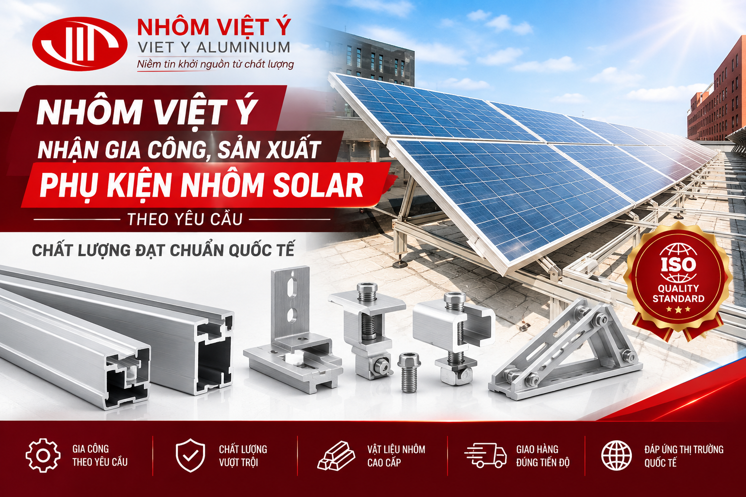 Viet Y Aluminum specializes in manufacturing solar panel mounting frames, rails, clamps, and accessories that meet international quality standards