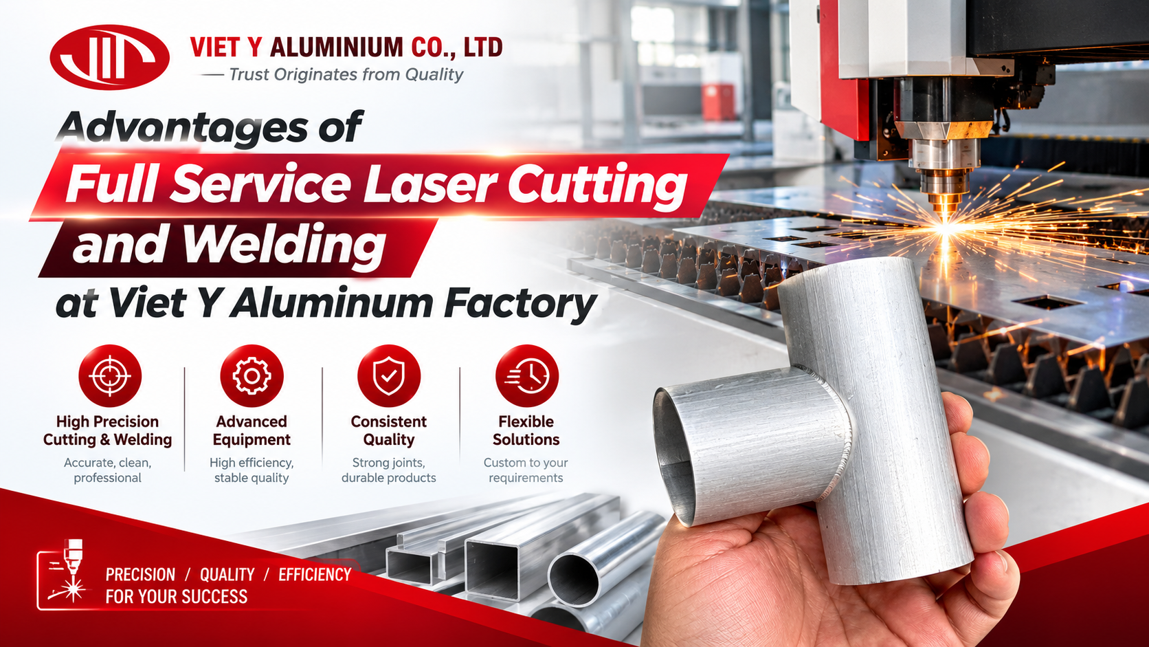 Advantages of Full Service Laser Cutting and Welding at Viet Y Aluminum Factory