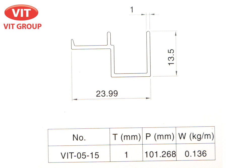 Nhôm vách ngăn VP trần thạch cao VIT-0515