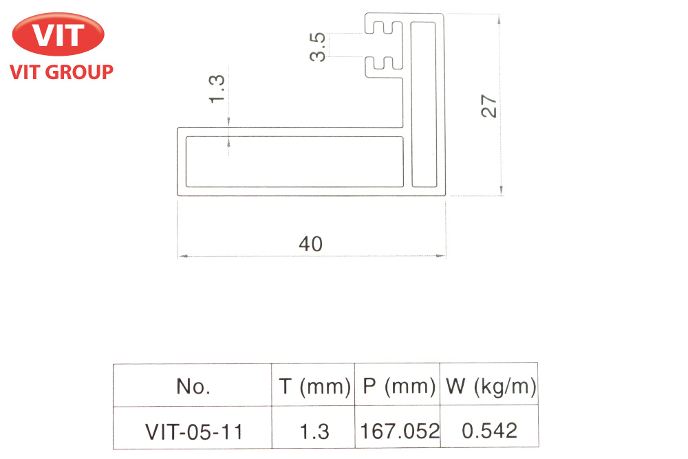 Nhôm vách ngăn VP trần thạch cao VIT-0511