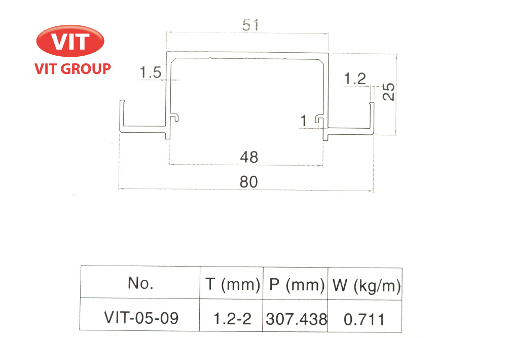 Nhôm vách ngăn VP trần thạch cao VIT-0509