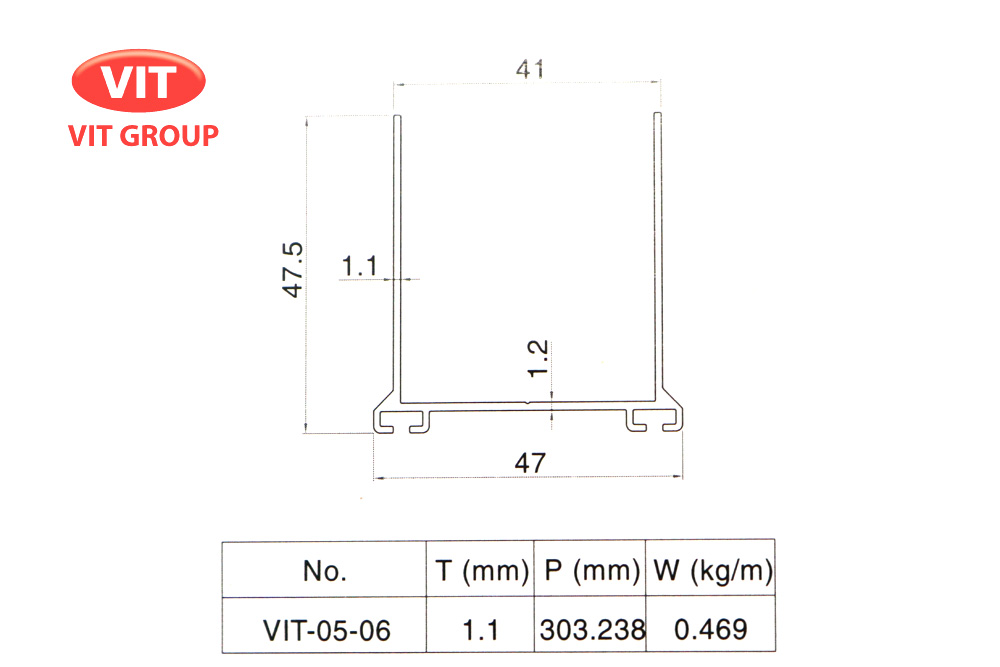 Nhôm vách ngăn VP trần thạch cao VIT-0506