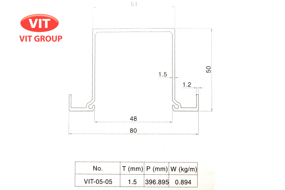 Nhôm vách ngăn VP trần thạch cao VIT-0505