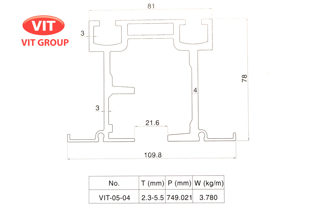 Nhôm vách ngăn VP trần thạch cao VIT-0504