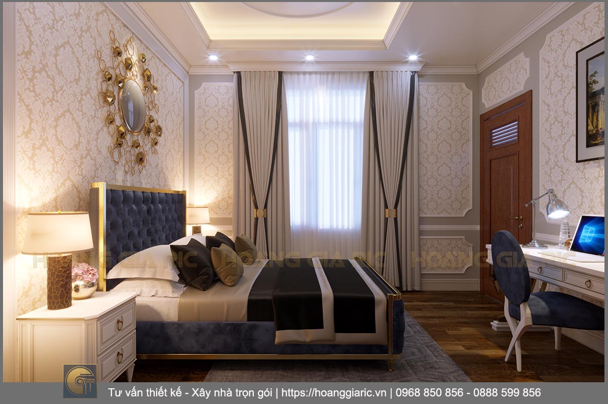 Thiết kế nội thất biệt thự nhà vườn tân cổ điển Quảng ninh tq2019, phối cảnh phòng ngủ 3.4