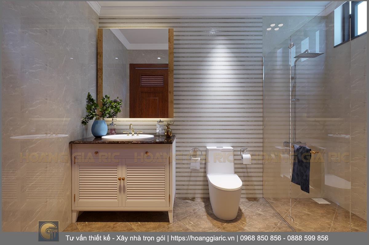 Thiết kế nội thất biệt thự nhà vườn tân cổ điển Quảng ninh tq2019, phối cảnh phòng tắm phòng ngủ 3.v1