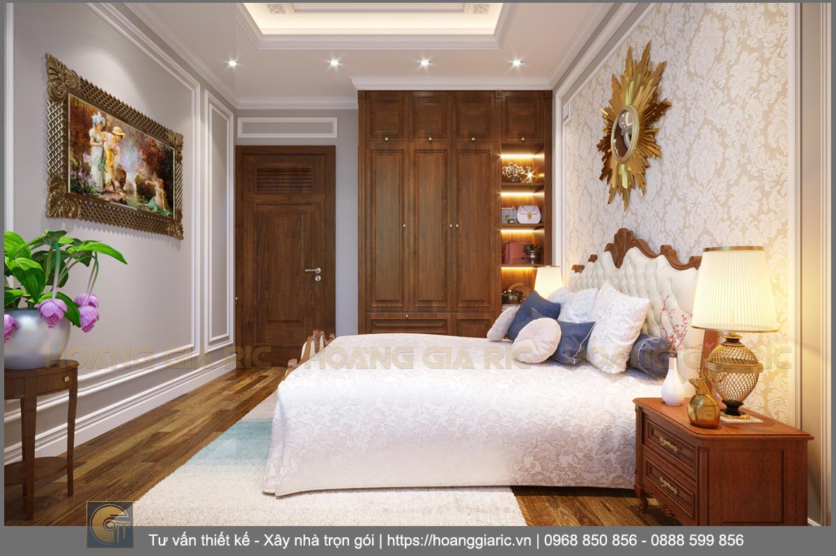 Thiết kế nội thất biệt thự nhà vườn tân cổ điển Quảng ninh tq2019, phối cảnh phòng ngủ 4.2