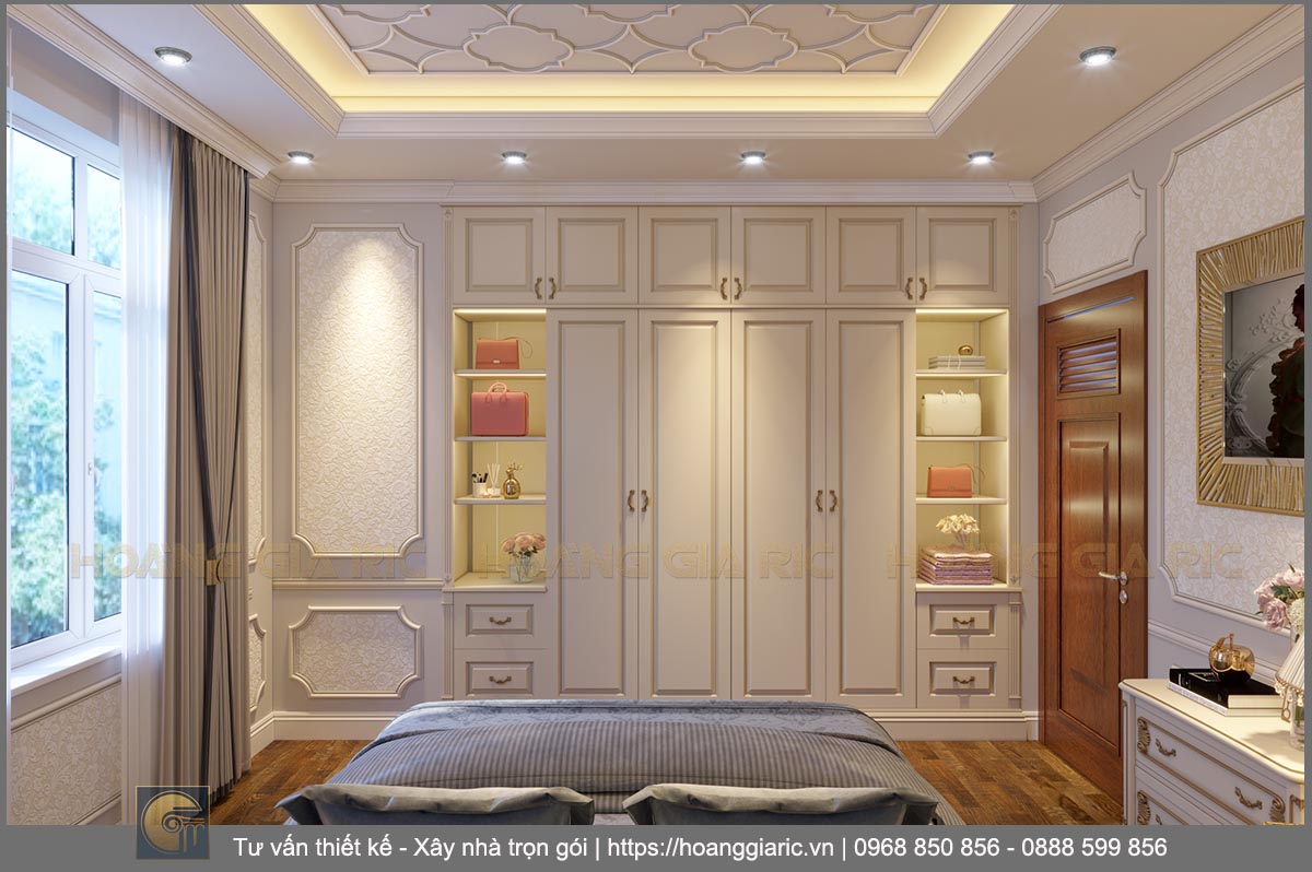 Thiết kế nội thất biệt thự nhà vườn tân cổ điển Quảng ninh tq2019, phối cảnh phòng ngủ 2.3