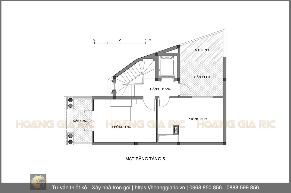 Thiết kế mặt bằng kiến trúc và bố trí nội thất tầng 5 nhà phố tân cổ điển Hà nội ht2016