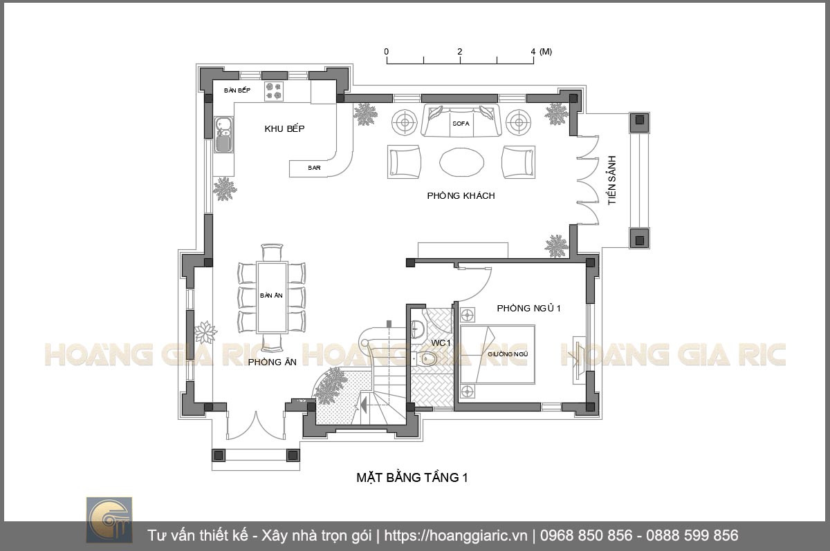 Thiết kế mặt bằng tầng 1 biệt thự kiến trúc pháp Hà nam dp2014