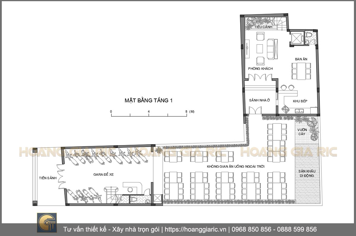 Thiết kế mặt bằng kiến trúc tầng 1 nhà hàng tân cổ điển Hà nội th2018