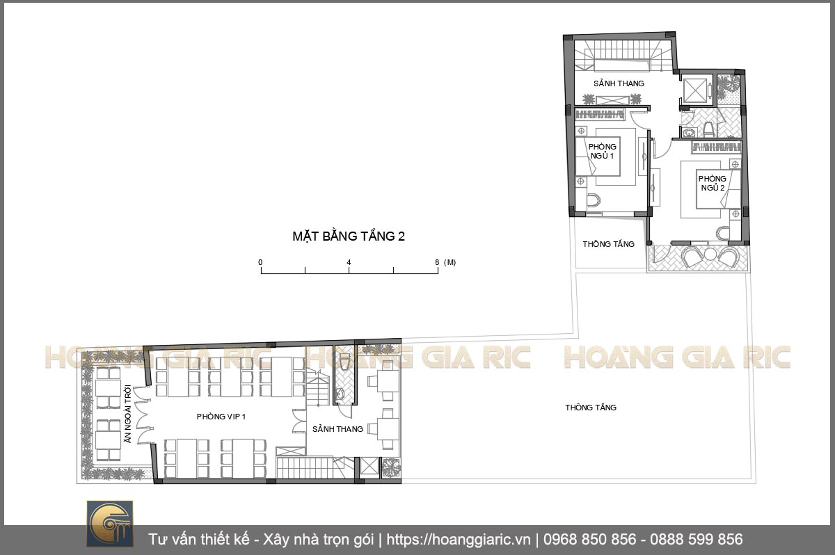 Thiết kế mặt bằng kiến trúc tầng 2 nhà hàng tân cổ điển Hà nội th2018