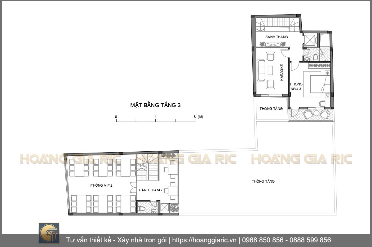 Thiết kế mặt bằng kiến trúc tầng 3 nhà hàng tân cổ điển Hà nội th2018