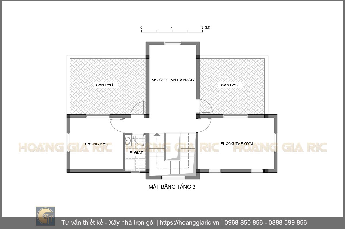 Thiết kế mặt bằng kiến trúc tầng 3 thự pháp 3 tầng Hưng yên hh2016