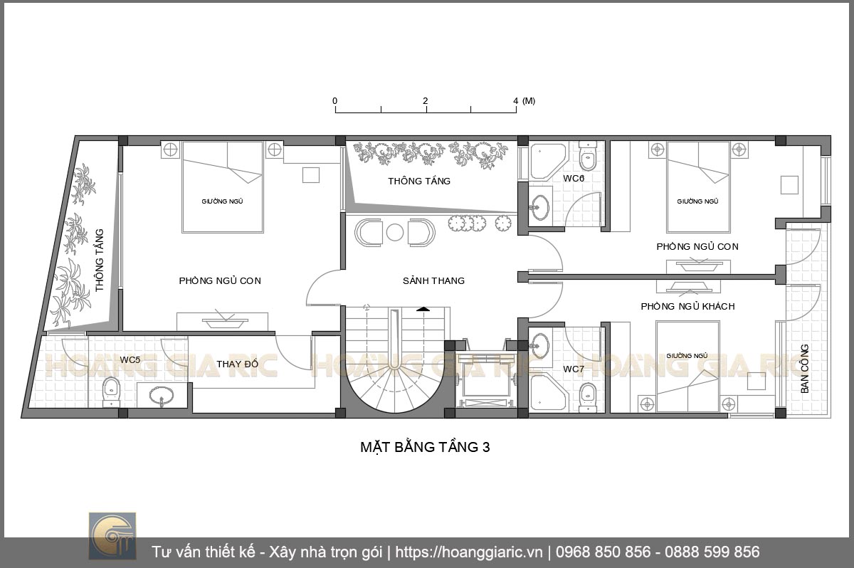 Thiết kế mặt bằng kiến trúc tầng 3 nhà phố hiện đại Hưng yên vh2015