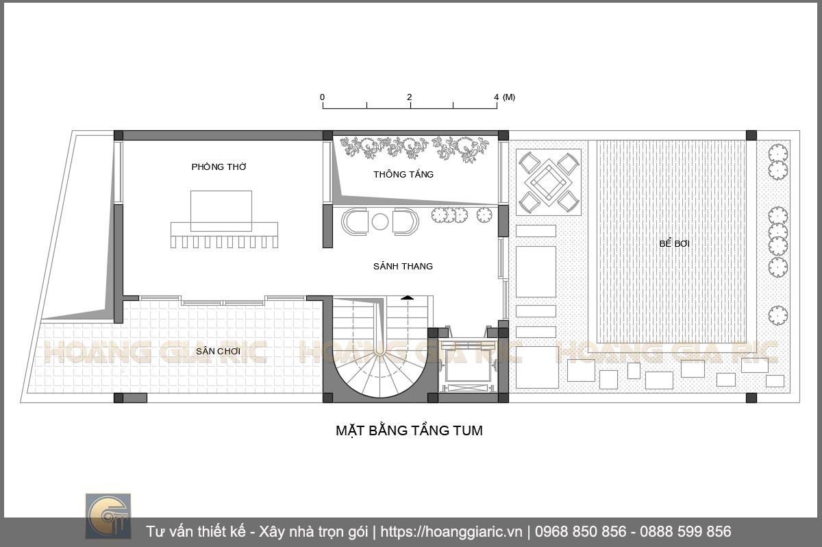 Thiết kế mặt bằng kiến trúc tầng tum nhà phố hiện đại Hưng yên vh2015