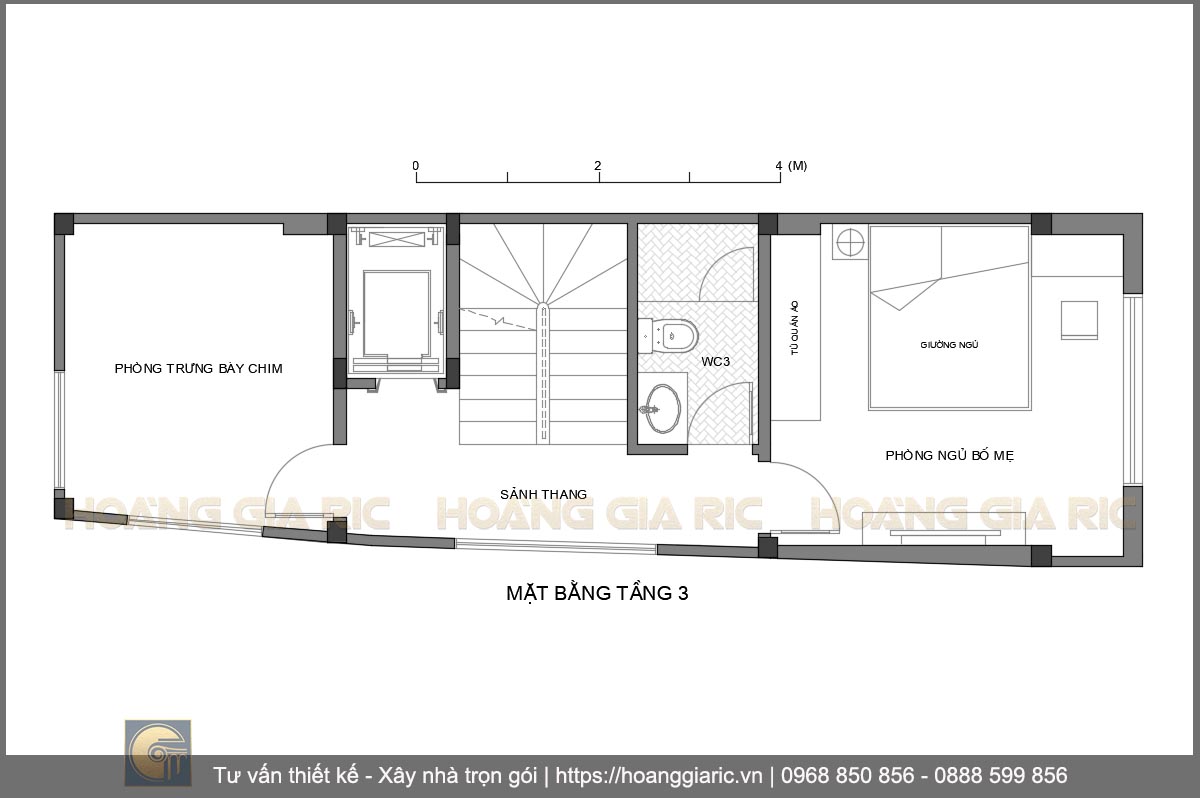 Mặt bằng kiến trúc tầng 3 nhà phố tân cổ điển Hà nội th2015