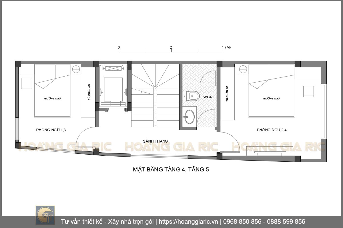 Mặt bằng kiến trúc tầng 4, 5 nhà phố tân cổ điển Hà nội th2015