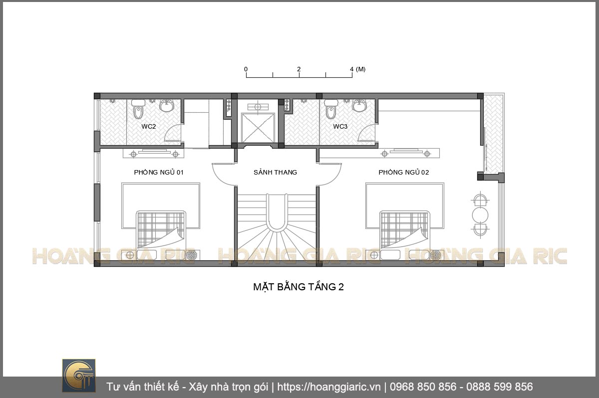 Thiết kế mặt bằng bố trí nội thất tầng 2 biệt thự tân cổ điển Hà nội hn2017