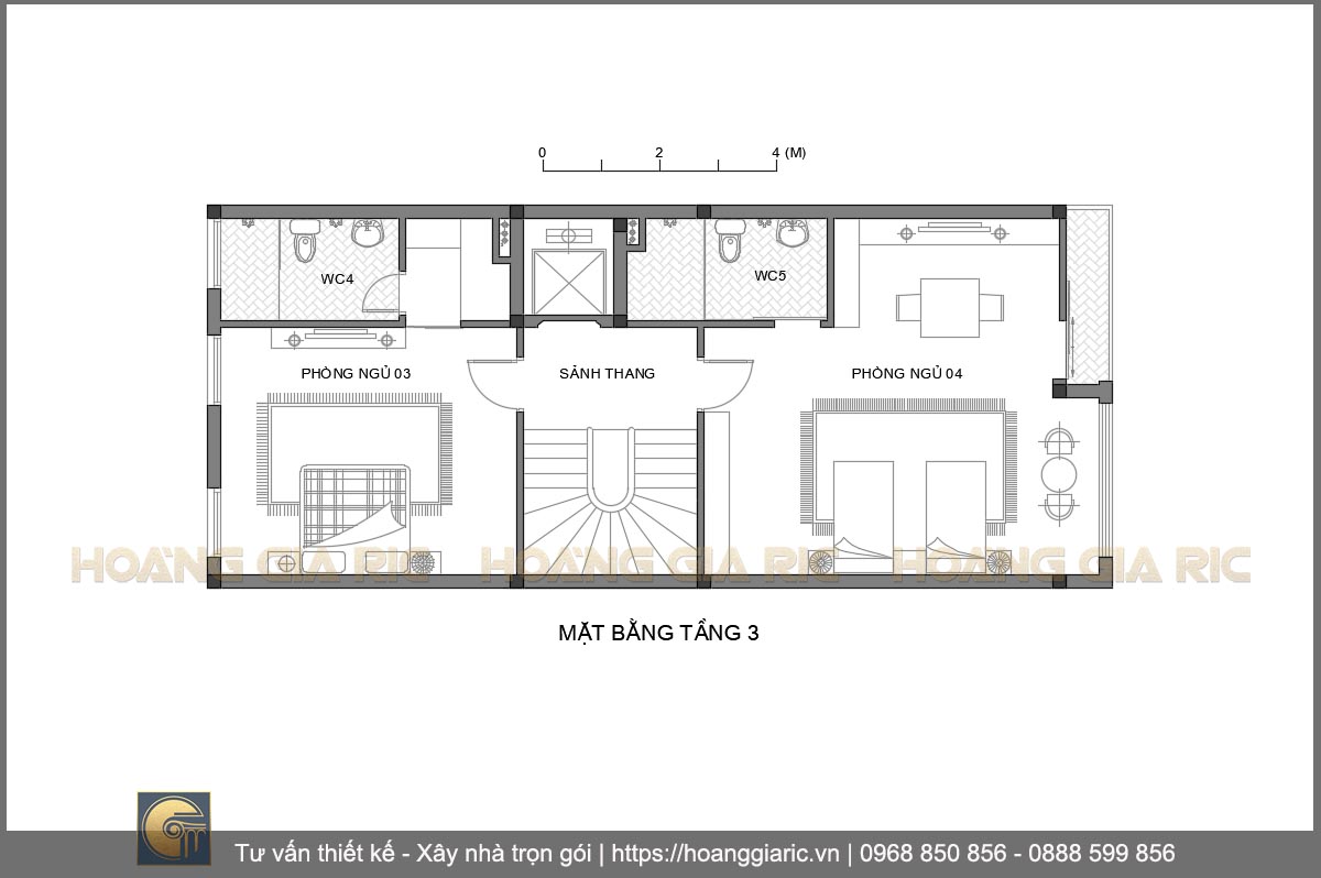 Thiết kế mặt bằng bố trí nội thất tầng 3 biệt thự tân cổ điển Hà nội hn2017