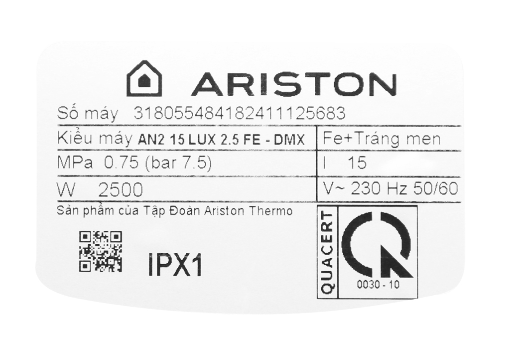 Máy nước nóng gián tiếp Ariston AN2 15 LUX 2.5 FE-MT (2500W)