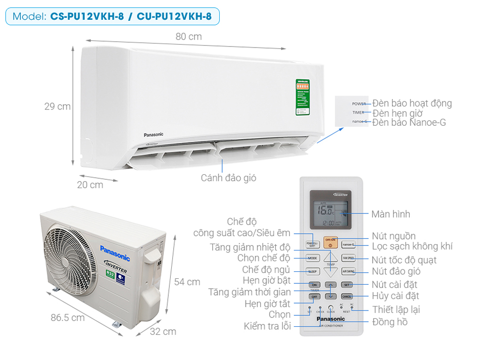 Máy lạnh Panasonic PU12VKH-8 (1.5Hp) Inverter