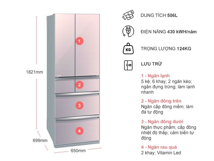 Tủ lạnh Mitsubishi Electric 506 lít MR-WX52D-F-V