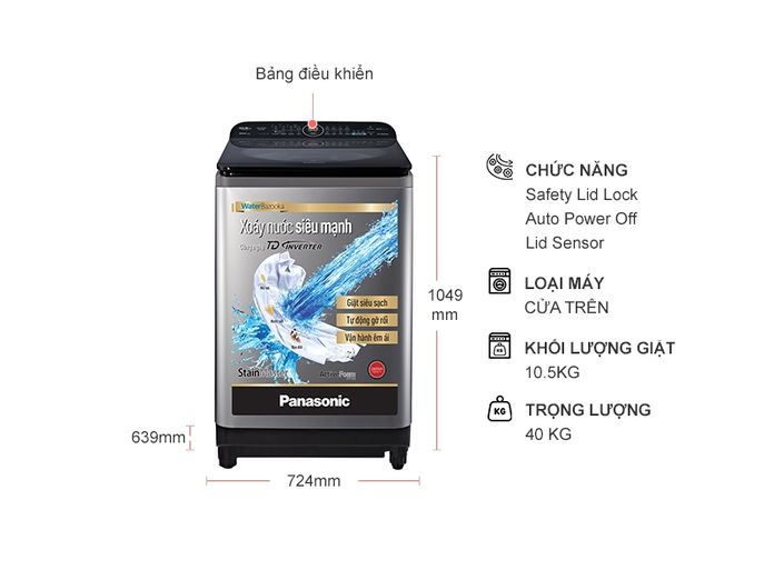 Máy giặt Panasonic 10.5 kg NA-FD10XR1LV