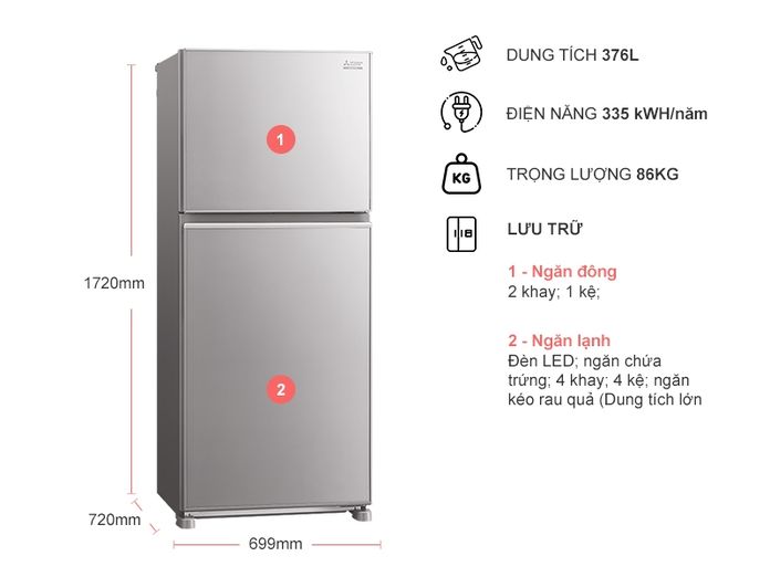 Tủ lạnh Mitsubishi Electric Inverter 376 lít MR-FX47EN-GSL-V