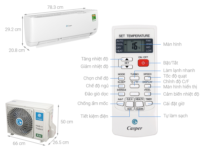 Điều hòa Casper 1 chiều Inverter 18000BTU GC-18TL32