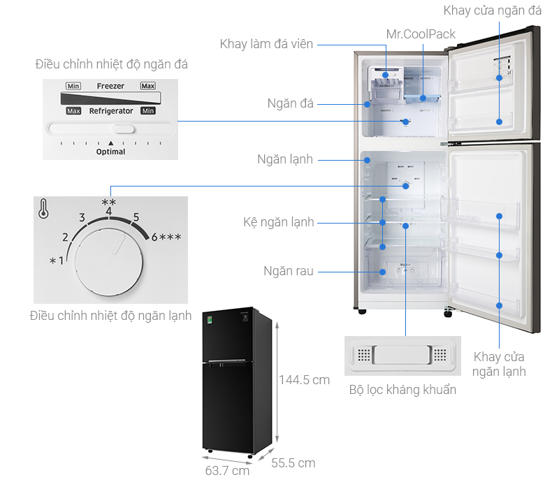 Tủ lạnh Samsung Inverter 208 lít RT20HAR8DBU/SV