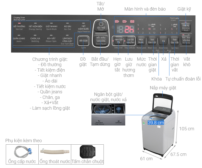 Máy giặt Samsung Inverter 9 kg WA90T5260BY/SV