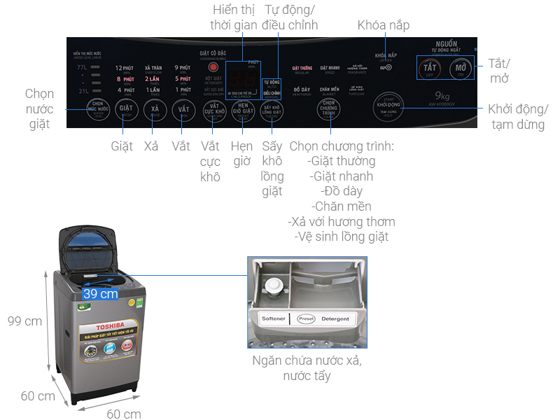 Máy giặt Toshiba 9 Kg AW-H1000GV SB