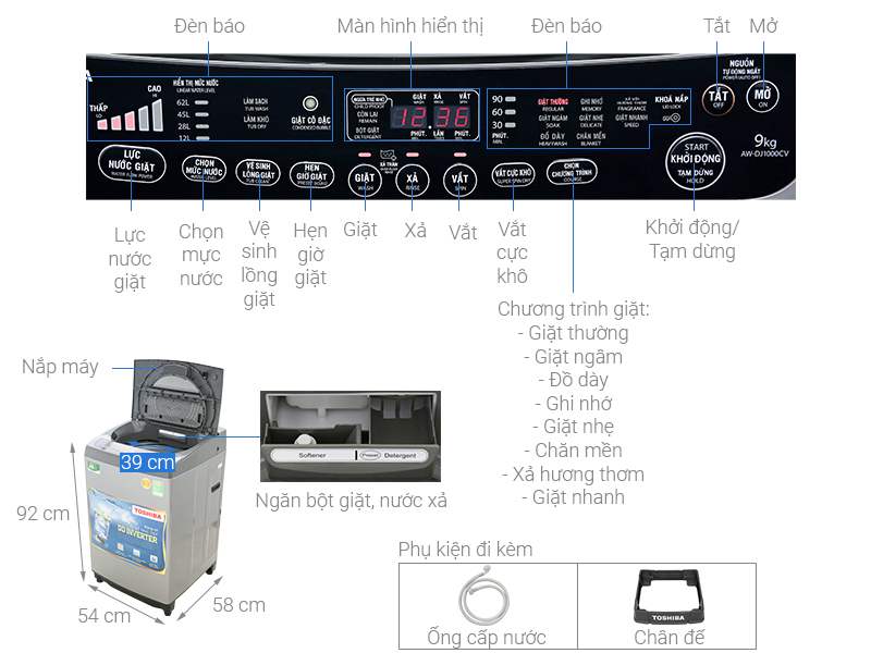 Máy giặt Toshiba Inverter 9 Kg AW-DJ1000CV SK