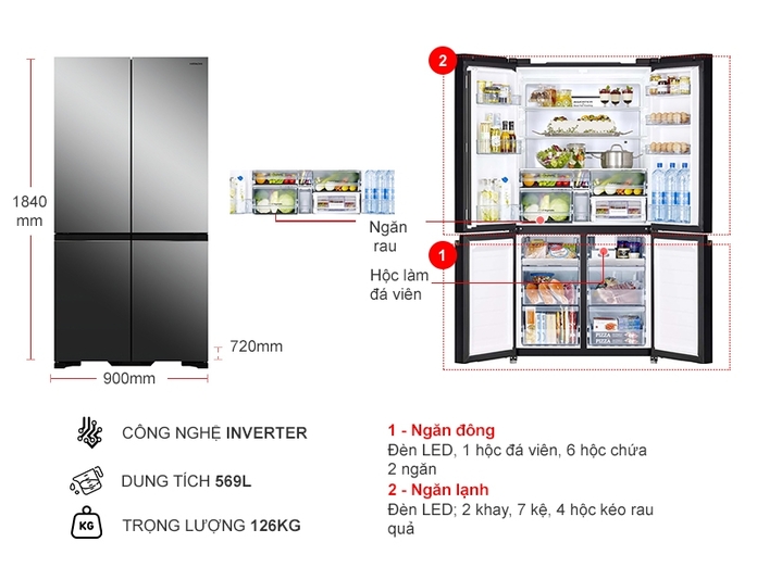 Tủ lạnh Hitachi Inverter 569 lít R-WB640VGV0X(MIR)