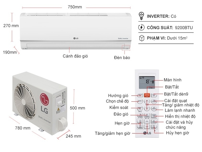 Điều hoà LG Inverter 9000Btu V10ENW1