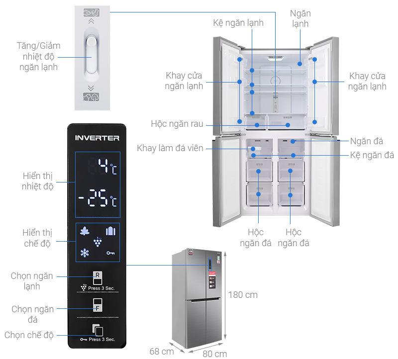 Tủ lạnh Sharp Inverter 401 lít SJ-FXP480V-SL