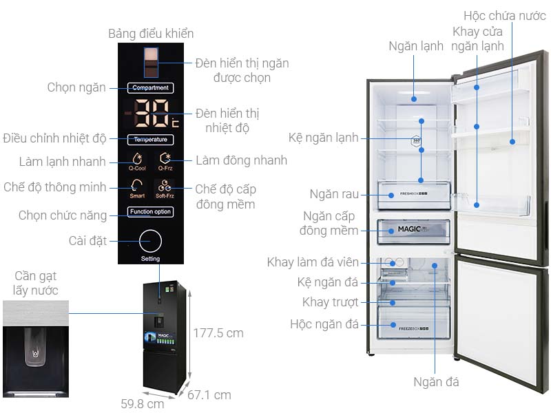 Tủ lạnh Aqua Inverter 320 lít AQR-IW378EB BS