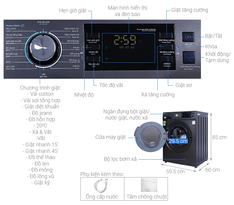 Máy giặt 9.5kg Casper WF-95I140BGB InverterMới 2021