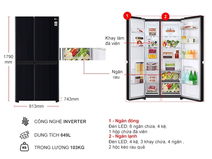 Tủ lạnh LG Inverter 649 Lít GR-B257WB