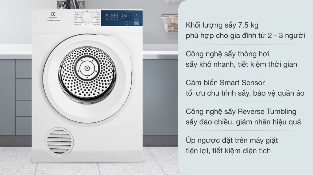 Máy sấy thông hơi Electrolux 7.5 kg EDV754H3WB