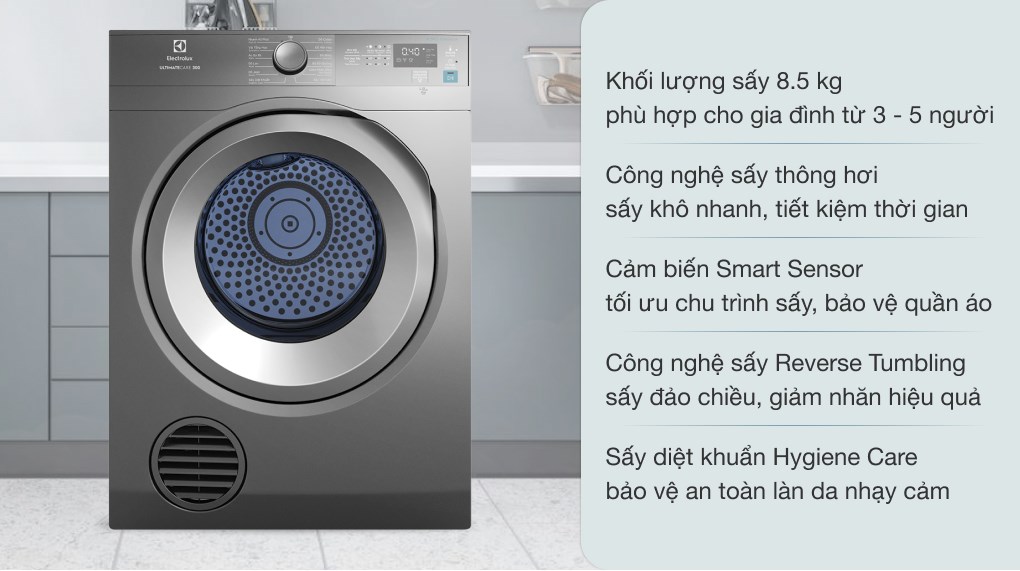 Máy sấy thông hơi Electrolux 8.5 kg EDS854N3SB