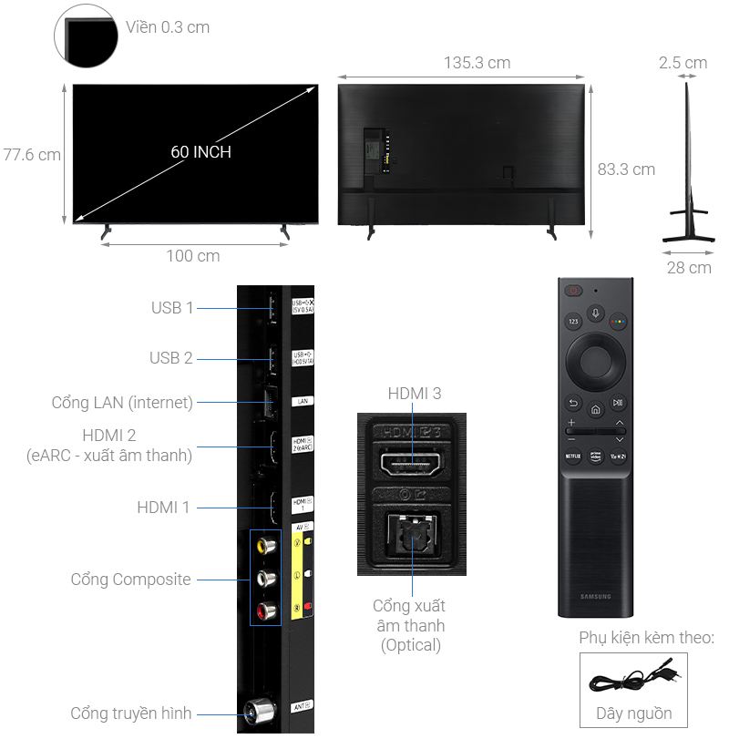 Smart Tivi Samsung 4K Crystal UHD 60 inch UA60AU8100