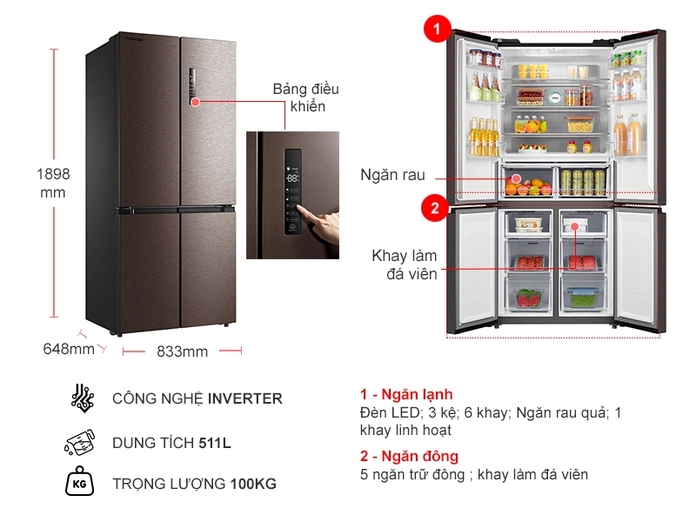 Tủ lạnh Toshiba Inverter 511 lít GR-RF610WE-PMV(37)-SG