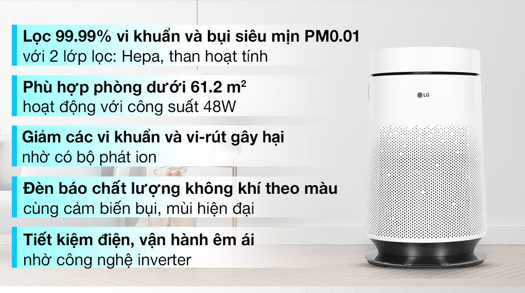 Máy lọc không khí LG PuriCare AS65GDWH0.ABAE (Trắng 1 tầng)